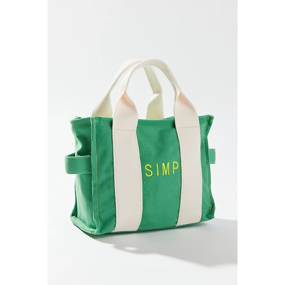 NWT Urban Outfitters Green Canvas Mini Tote Bag Purse - Simp Embrodiered